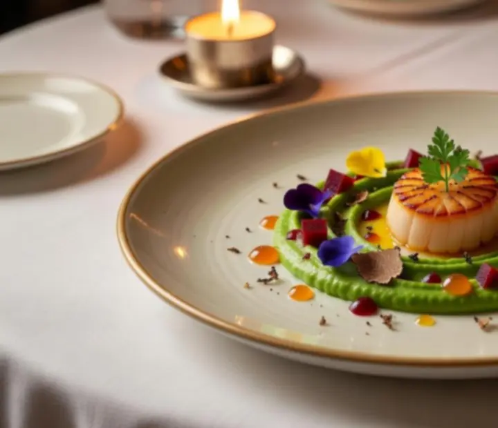 Detailní záběr na signaturní chod šéfkuchaře servírovaný v restauraci Praznoc