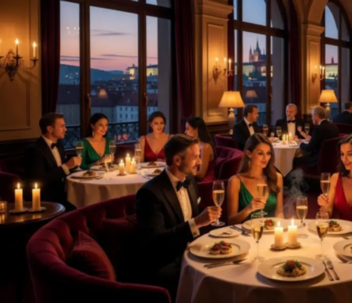 Elegantní večerní atmosféra s fine dining servisem a stylovými stoly