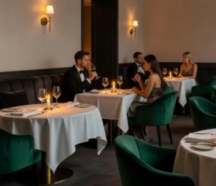 Candlelit interiér Praznoc s jemným osvětlením a elegantním stolováním