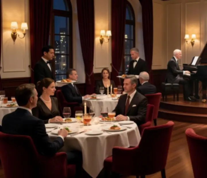 Živé jazzové trio hrající v elegantním pražském restaurantu